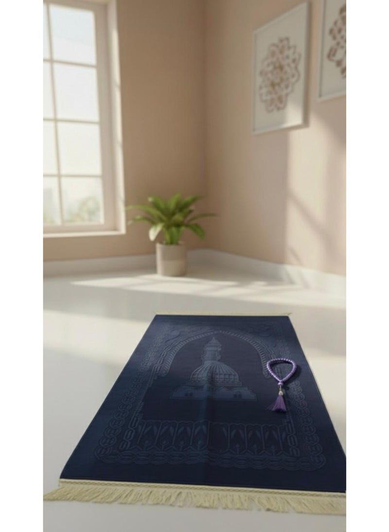 Toyland Velvet Prayer Mat Set with Tasbih Beads, Soft Padded Mat-Gift Box-Blue - Image 2